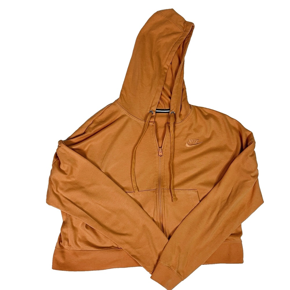 Nike Sportswear Womens Cropped Full Zip Hoodie Orange Futura Logo Size M